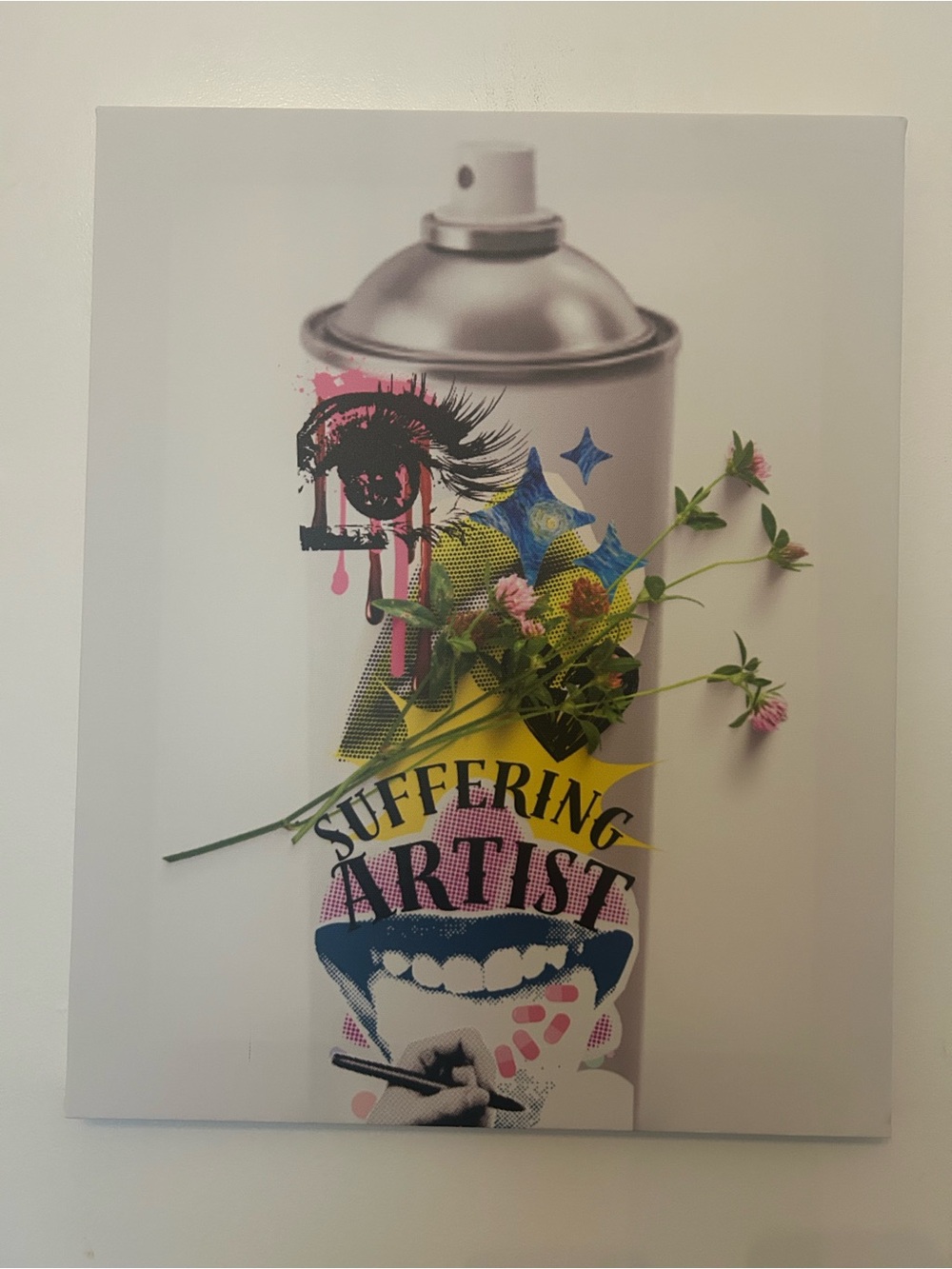 Suffering Artist Spray Can Wall Art Print in White 16 by 20 stretched canvas.
